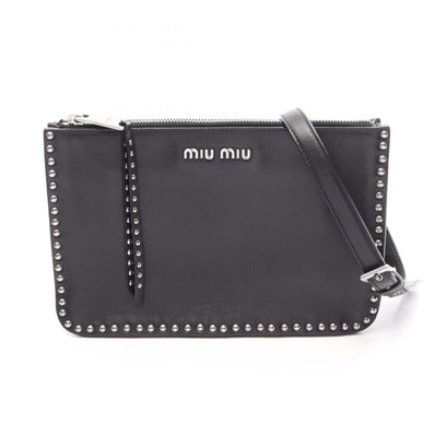 ミュウ ミュウ Miu Miu スタッズ ショルダーバッグ バッグ レザー レディース ブラック系 【中古】