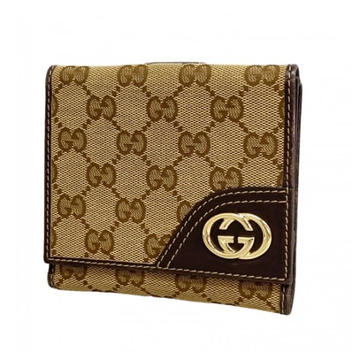 【6fb2318-k】グッチ 財布 GGキャンバス 181594 キャンバス ベージュ ブラウン ゴールド金具【中古】レディース