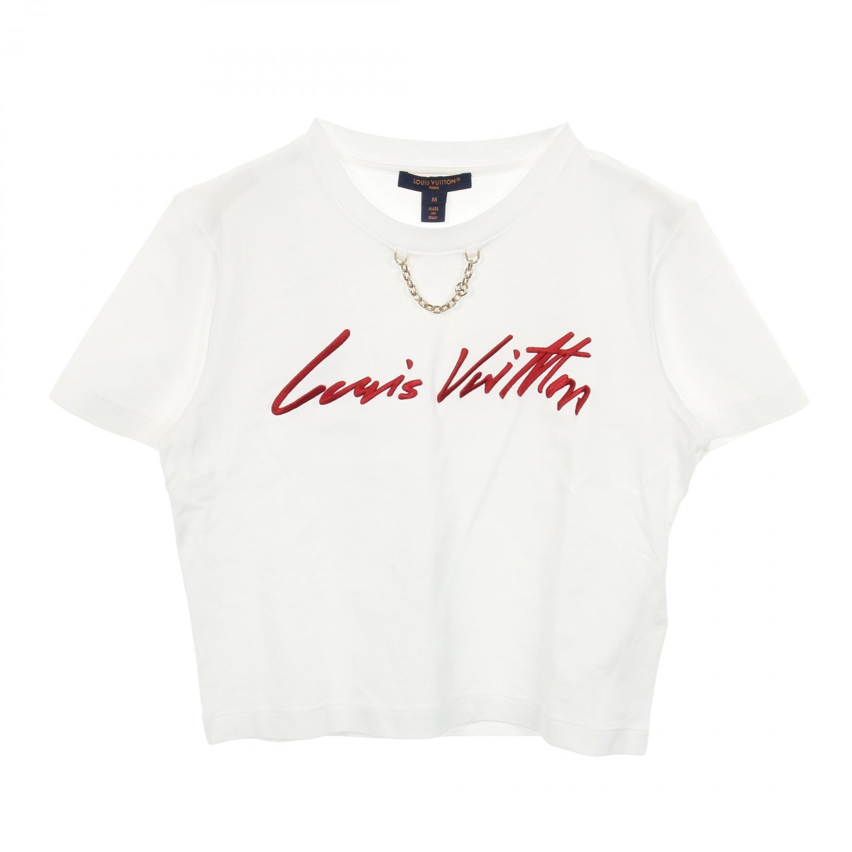 ルイ・ヴィトン LOUIS VUITTON ロゴ刺繍 半袖Tシャツ 衣料品 トップス コットン レッド レディース ホワイト系 / レッド系 【中古】
