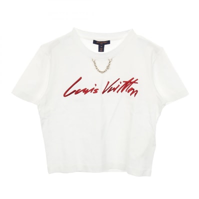 ルイ・ヴィトン LOUIS VUITTON ロゴ刺繍 半袖Tシャツ 衣料品 トップス コットン レッド レディース ホワイト系 / レッド系 【中古】
