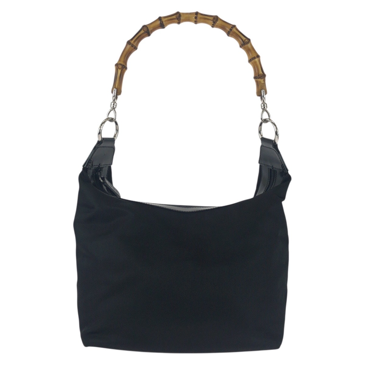 美品 GUCCI グッチ ヴィンテージ オールドグッチ バンブー ブラック 黒 シルバー金具 ナイロン レザー/ ショルダーバッグ 603745 【中古】