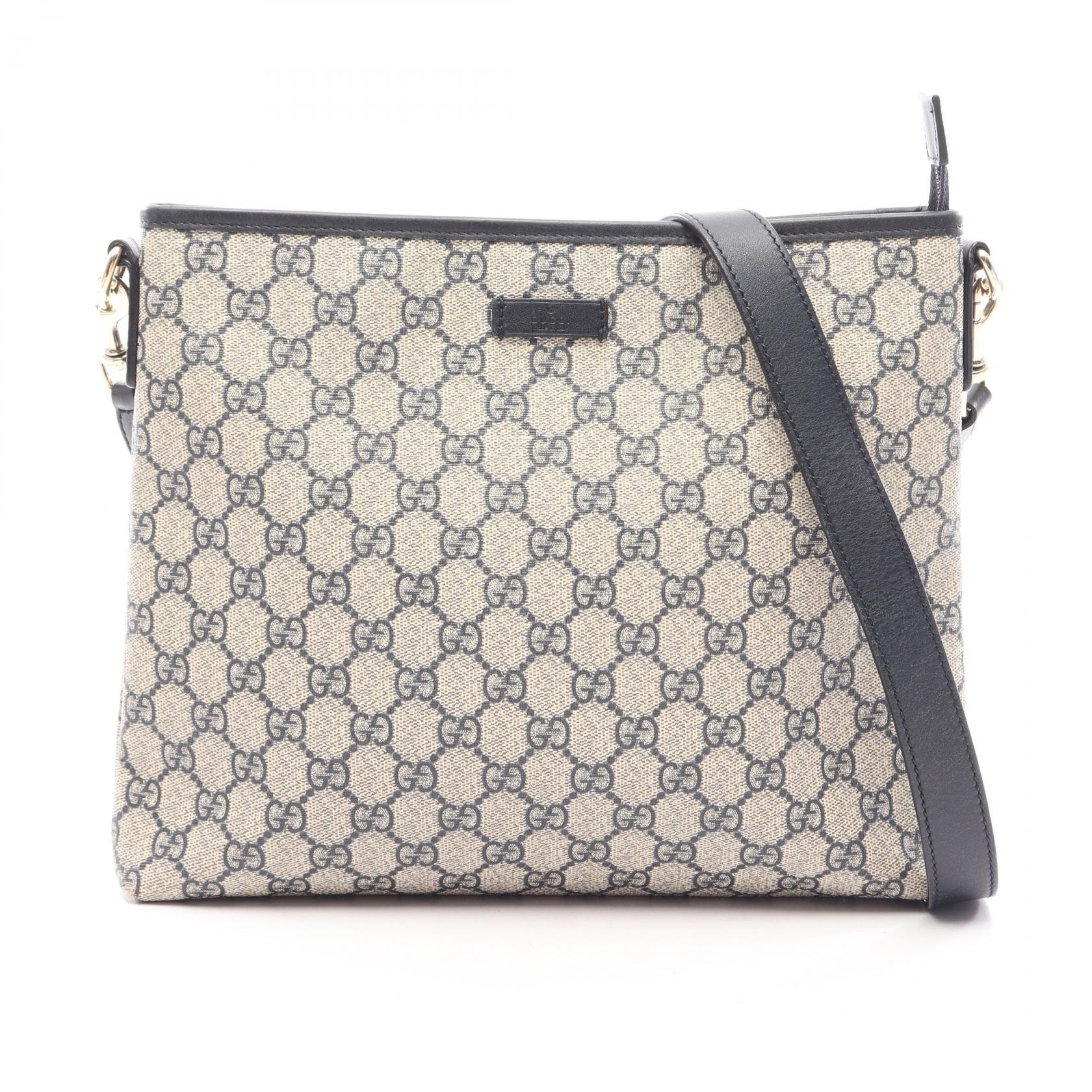 グッチ GUCCI GGスプリーム ショルダーバッグ バッグ PVCコーティングキャンバス レザー レディース アイボリー系 / ネイビー系 388924 【中古】