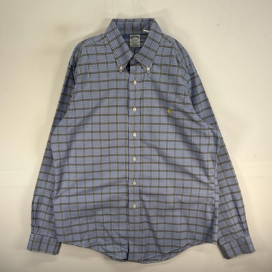 古着 ブルックスブラザーズ Brooks Brothers 長袖シャツ ロゴ 刺繍 チェック ボタンダウン L ブルー系 マルチカラー メンズ