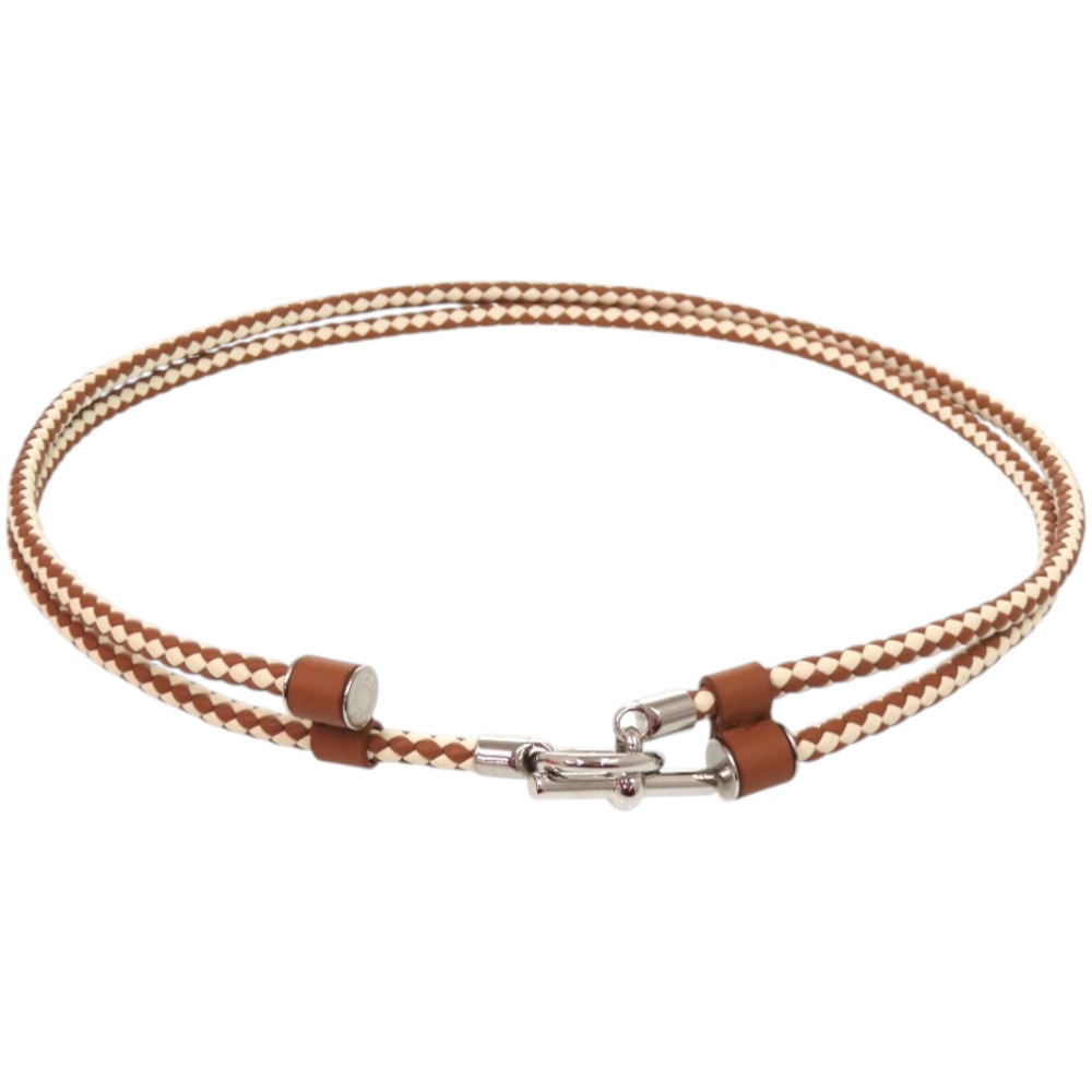 エルメス グレナン レザー メタル ブラウン ホワイト ベ