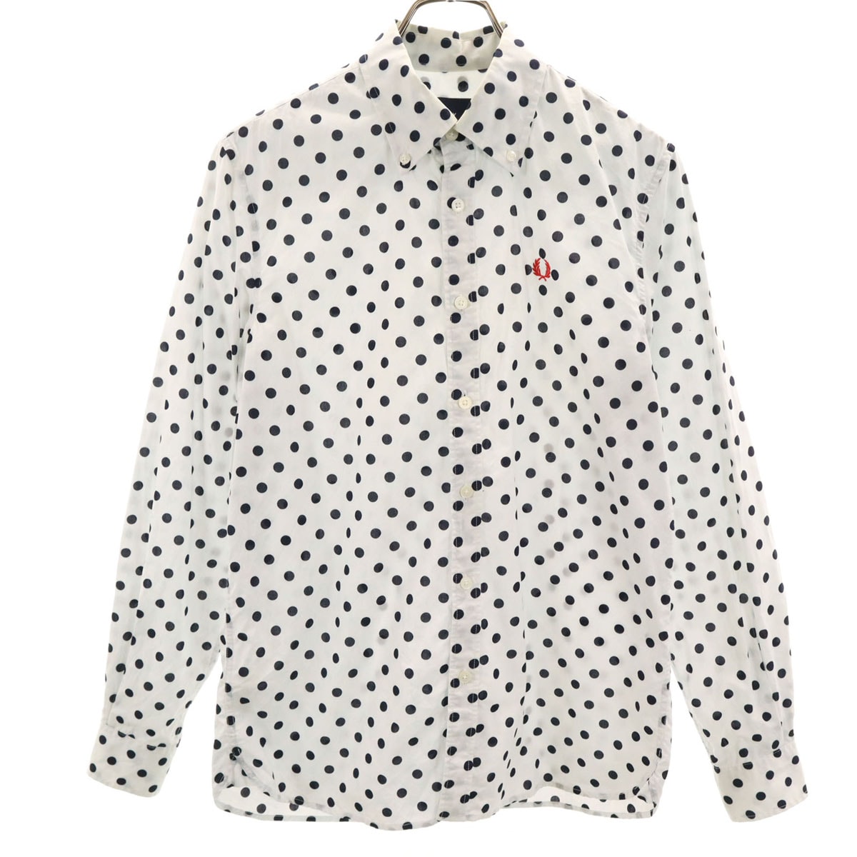 FRED PERRY フレッドペリー ドット柄 長袖 ボタンダウンシャツ M ホワイト 水玉