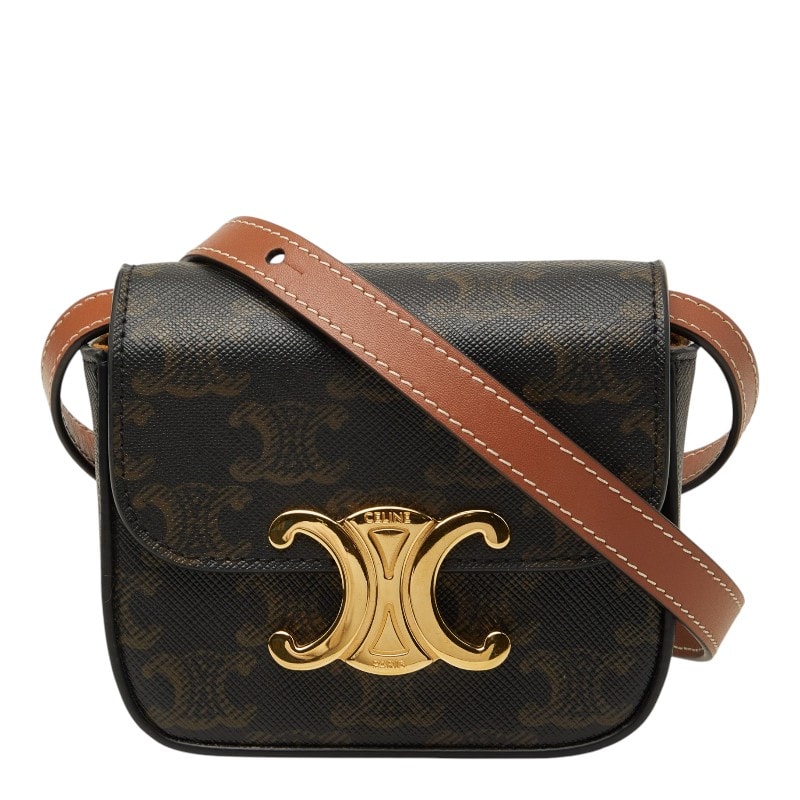 セリーヌ トリオンフ ミニクロード 斜め掛け ショルダーバッグ ブラック ブラウン PVC レザー レディース CELINE 【中古】