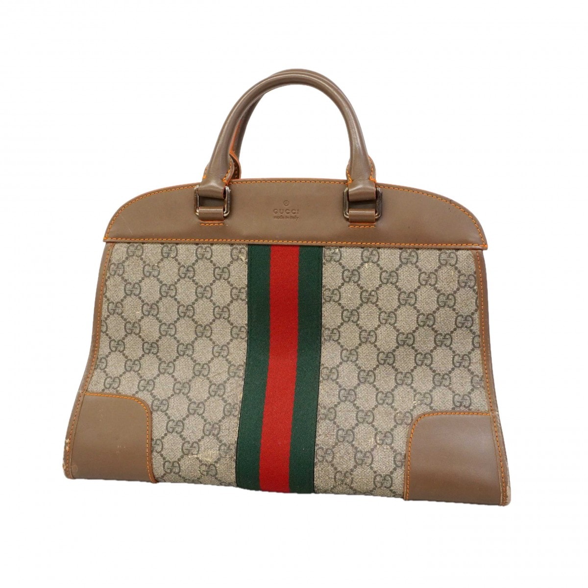 【6de5681-k】グッチ ハンドバッグ GGスプリーム/シェリーライン 387509 PVC ブラウン シルバー金具【中古】レディース