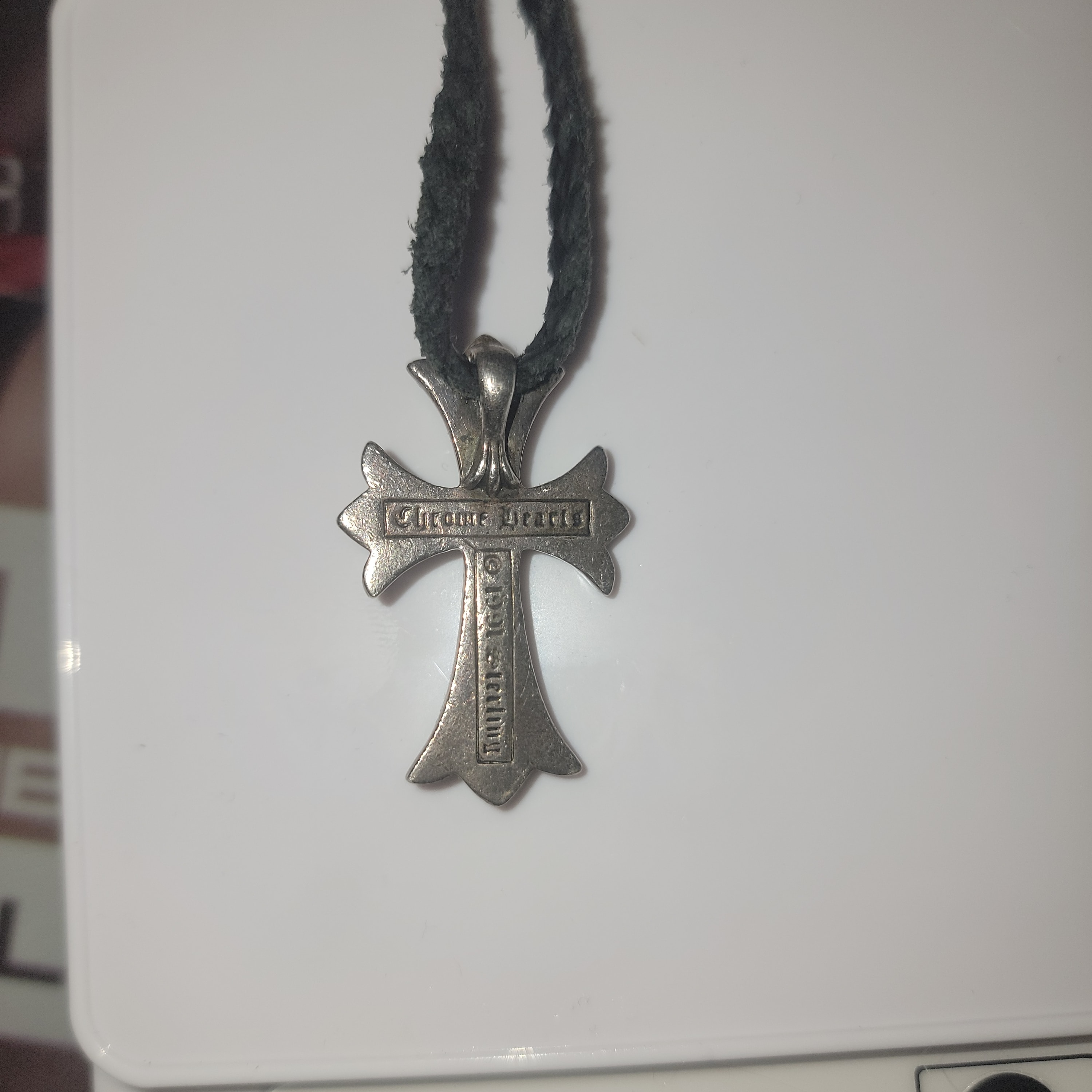 Chrome Hearts Small CH Cross Leather Braid W Bolo Tip Necklace "Silver"