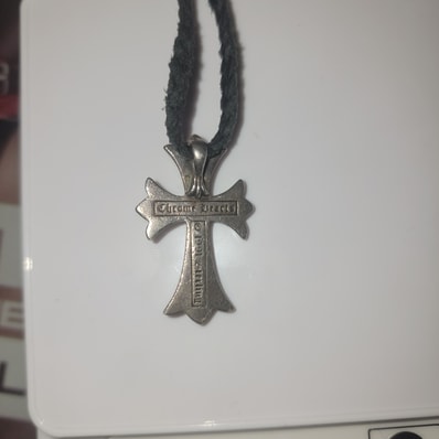 Chrome Hearts Small CH Cross Leather Braid W Bolo Tip Necklace "Silver"