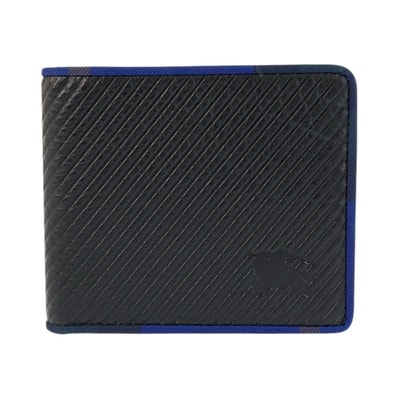 美品 BURBERRY バーバリー 馬上の騎士 ブラック ブルー レザー 折り財布 札入れ 601955 【中古】