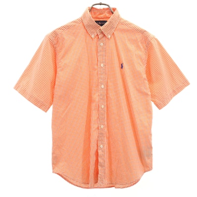 POLO RALPH LAUREN ポロラルフローレン ギンガムチェック柄 半袖 ボタンダウンシャツ M(12/14) オレンジ