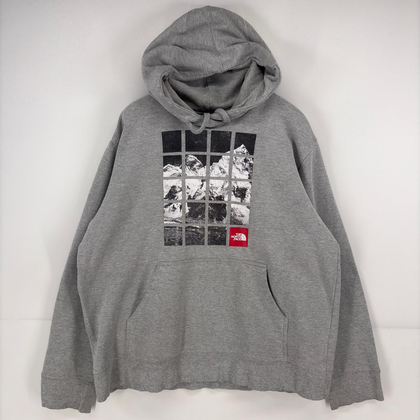 古着 ザ・ノースフェイス THE NORTH FACE パーカー スウェット プルオーバー 大きいサイズ プリント XL グレー プリント メンズ