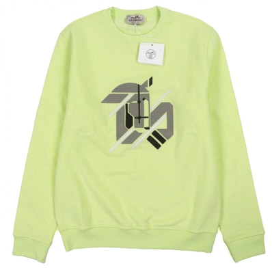 極美品 エルメス スウェット シュヴォー アン シンメトリー ライム XS