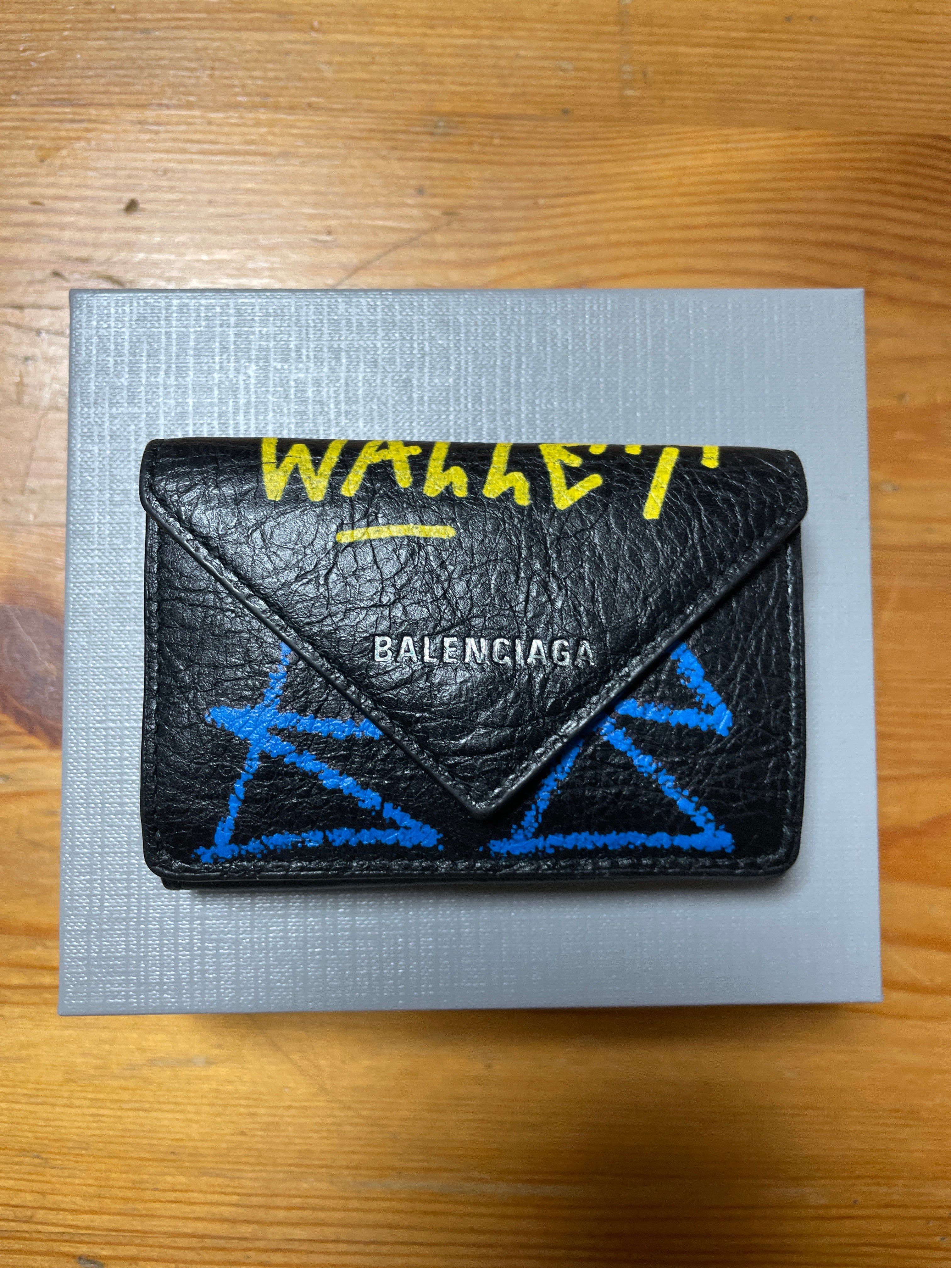 BALENCIAGA Graffiti Papier Mini Wallet "Black"