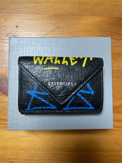 BALENCIAGA Graffiti Papier Mini Wallet "Black"
