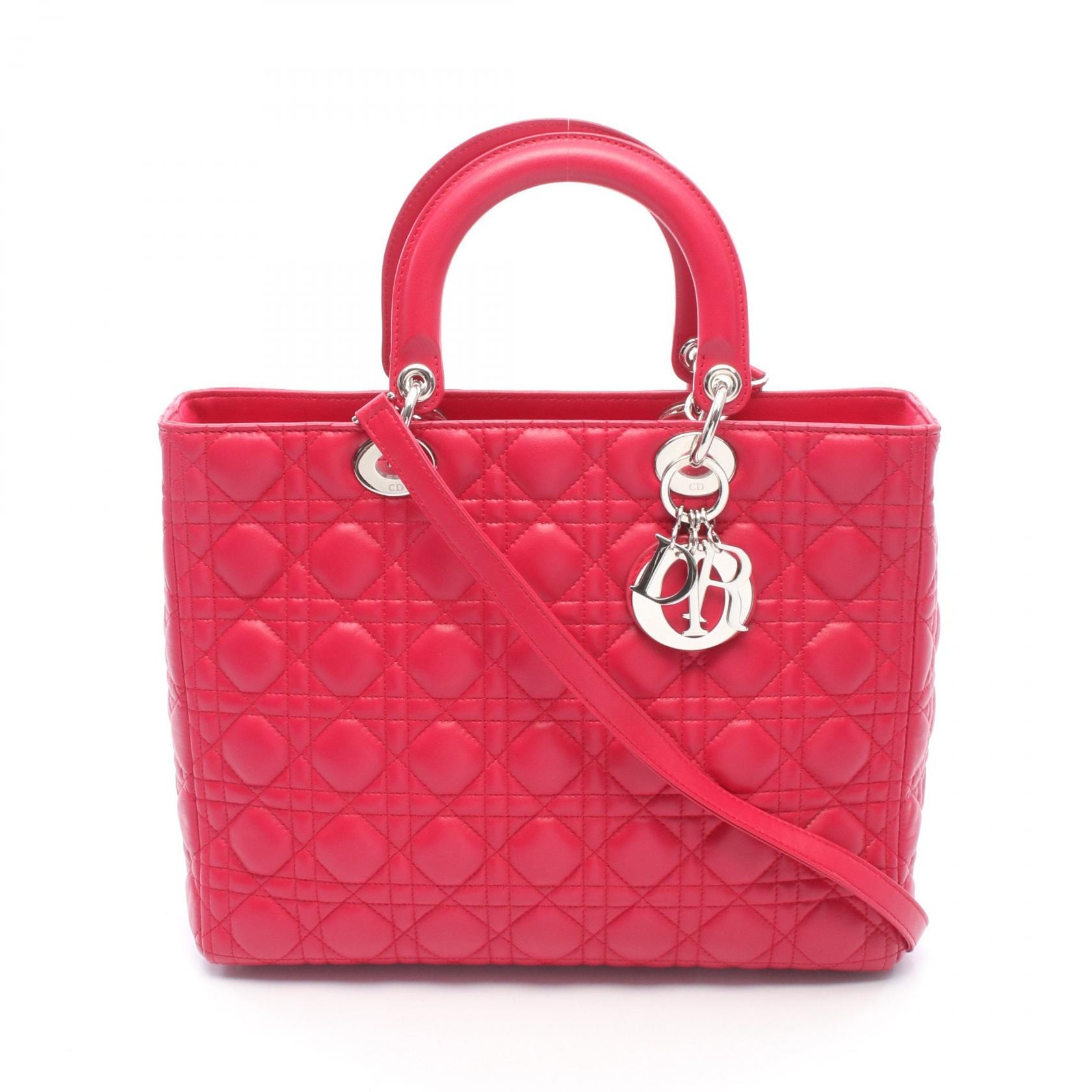 ディオール Dior レディディオール ラージ 2WAY ハンドバッグ バッグ レザー レディース ピンク系 【中古】