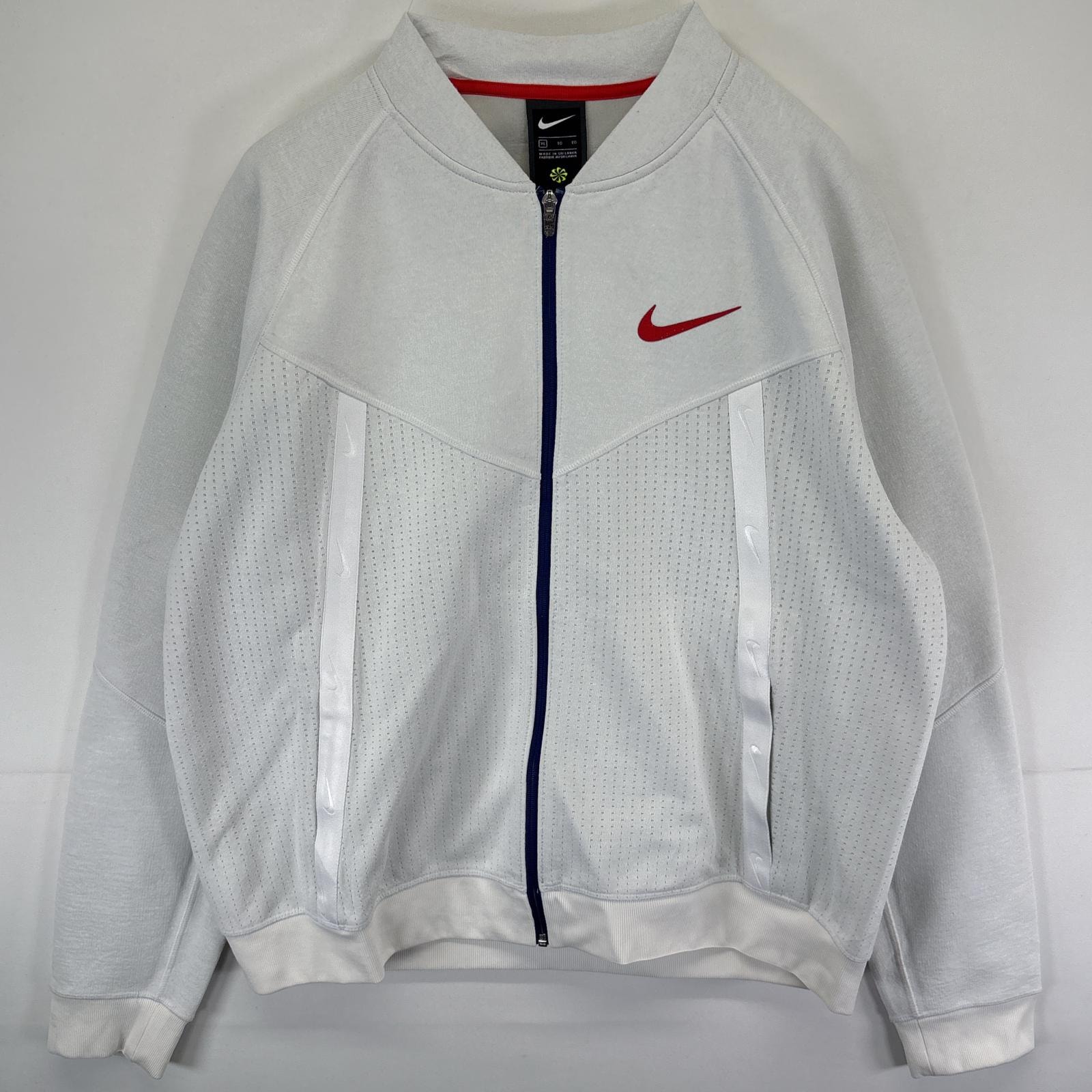 古着 ナイキ NIKE スウェット トラックジャケット 大きいサイズ ワンポイントロゴ フルジップ XL  ホワイト メンズ