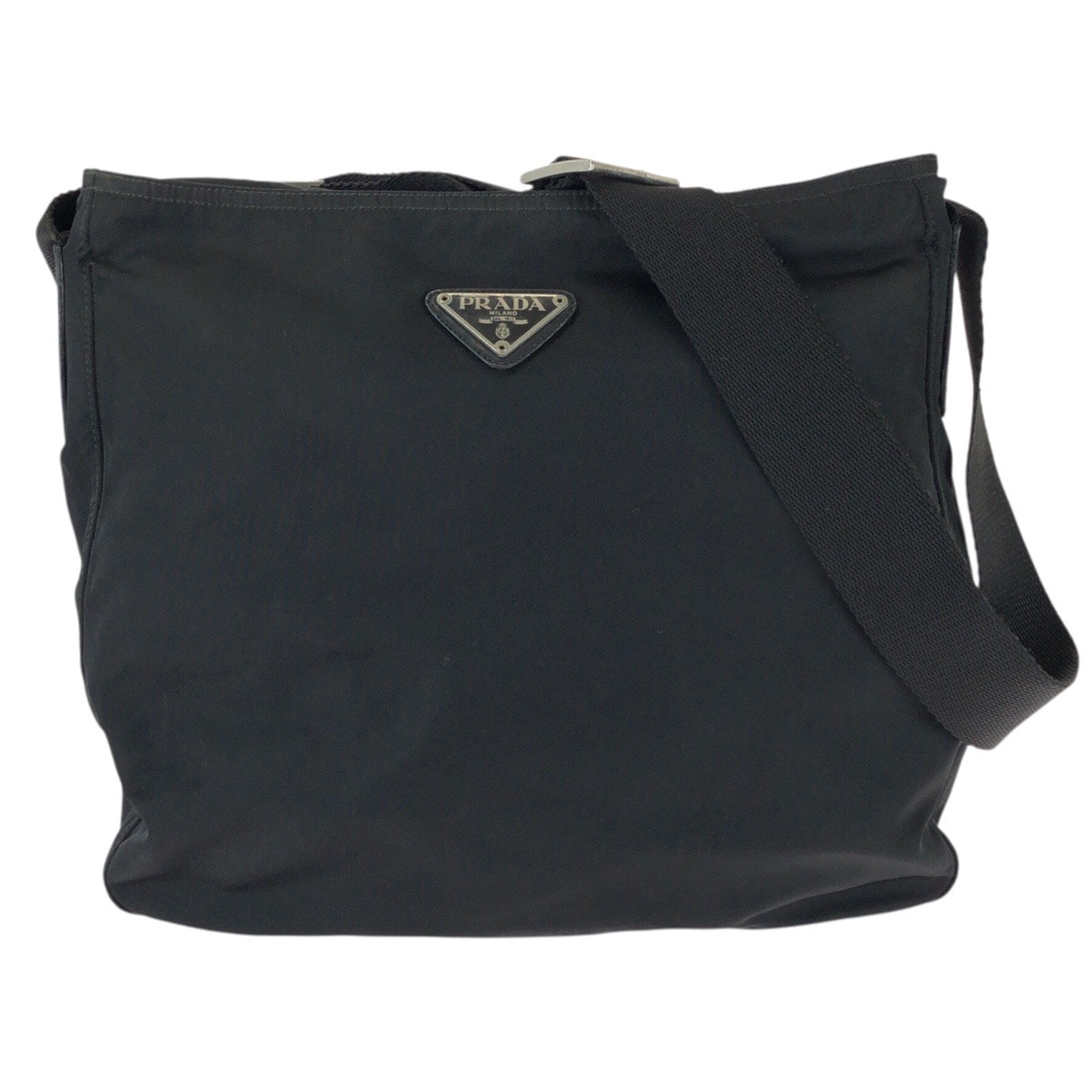 美品 PRADA プラダ テスート 三角ロゴプレート ブラック 黒 シルバー金具 ナイロン レザー/ ショルダーバッグ 604220 【中古】