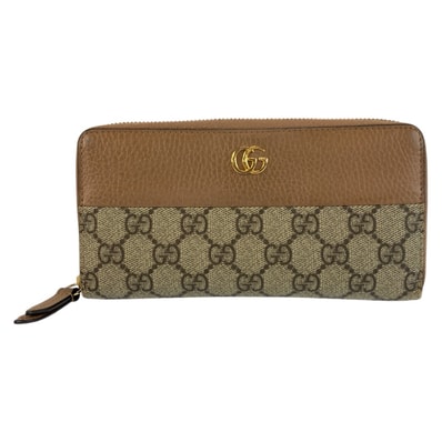 美品 GUCCI グッチ GGマーモント ベージュ ゴールド金具 GGスプリームキャンバス レザー/ 長財布 ロングウォレット 602562 【中古】