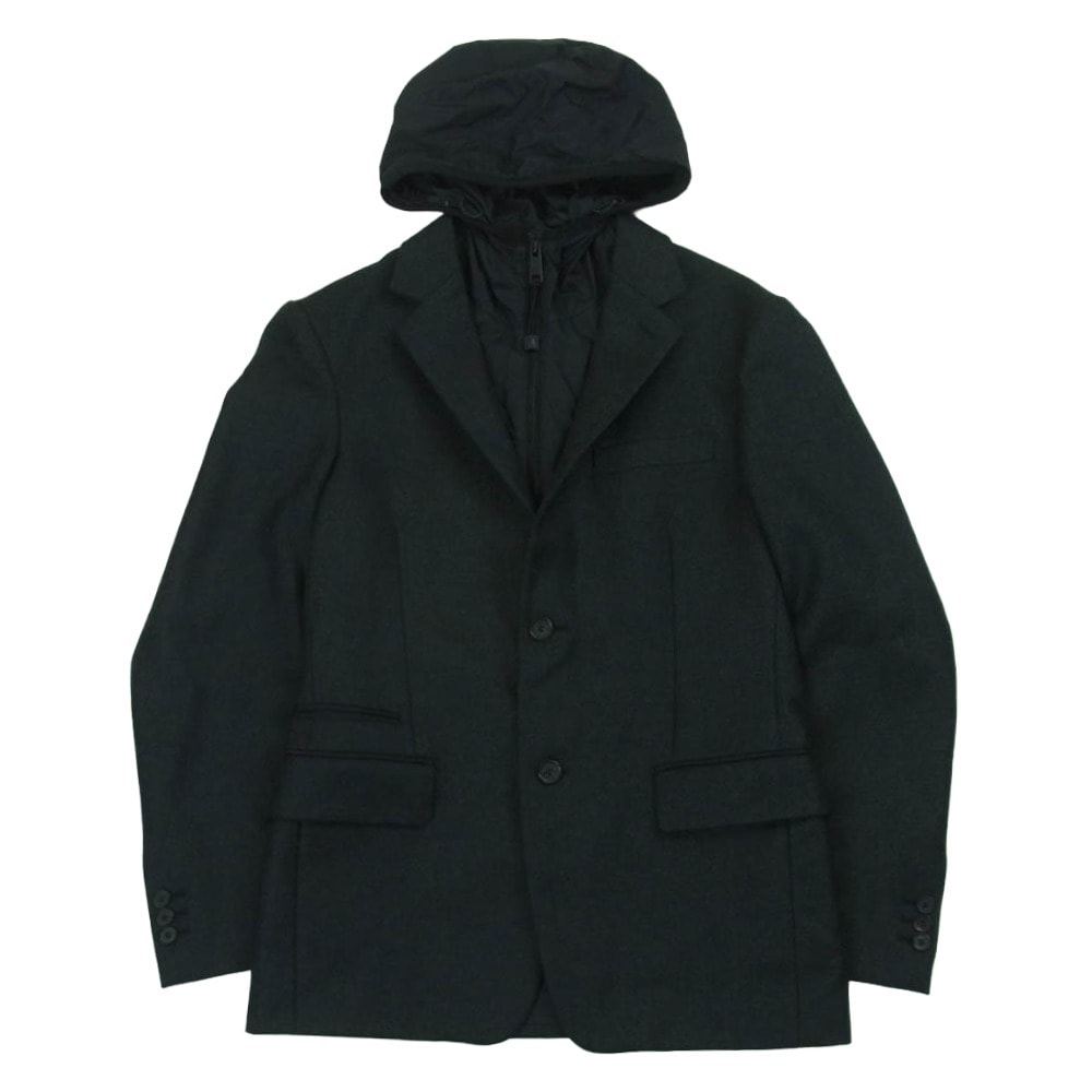 PRADA プラダ SD064 2017 取り外し可能ナイロンインナー ウール シングル 2B テーラード ジャケット ダークグレー系 46【中古】