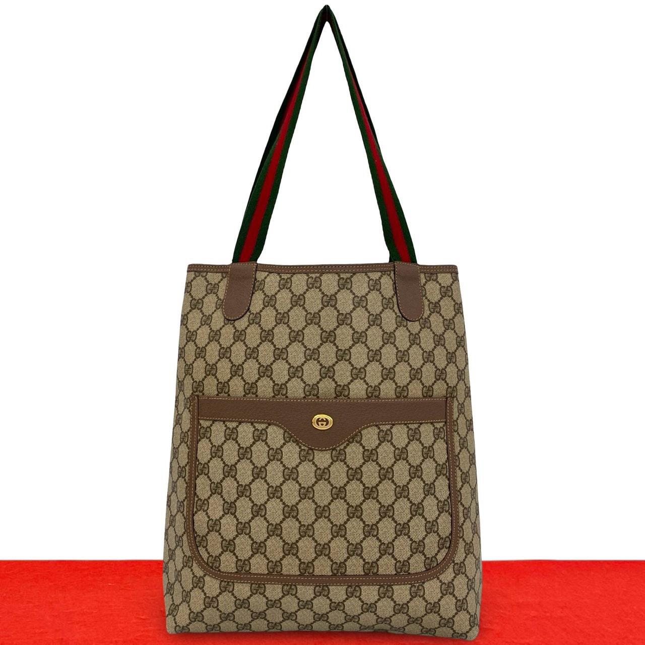 GUCCI グッチ シェリーライン GG 柄 ロゴ レザー PVC トートバッグ ブラウン
96853
