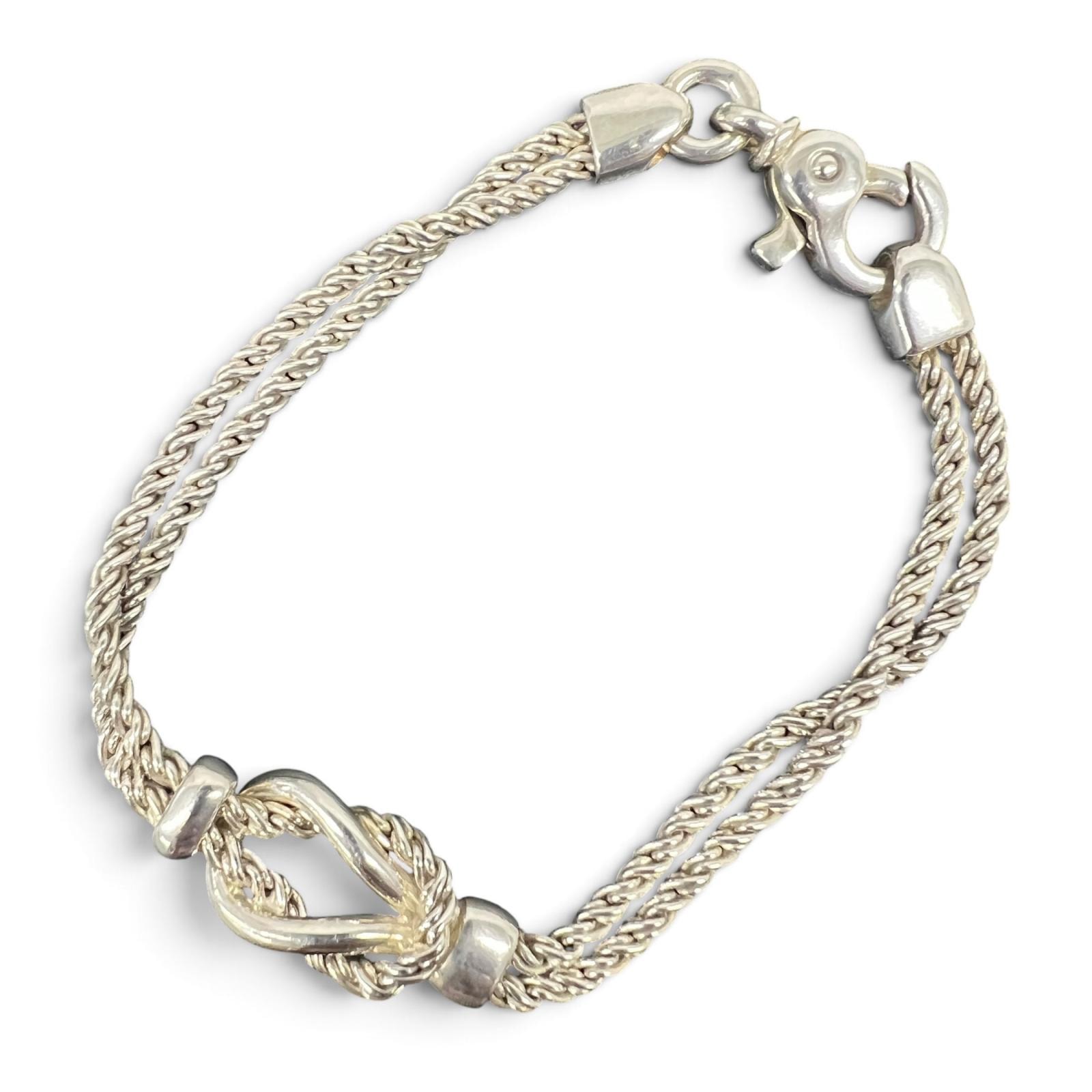 TIFFANY 希少 美品 ティファニー センターノット ダブルロープチェーン ブレスレット シルバー SV925 ユニセックス ヴィンテージ アンティーク バングル アクセサリー ABランク 中古 鑑定済 ティファニーアクセ