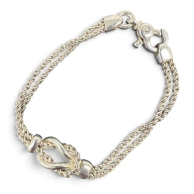 TIFFANY 希少 美品 ティファニー センターノット ダブルロープチェーン ブレスレット シルバー SV925 ユニセックス ヴィンテージ アンティーク バングル アクセサリー ABランク 中古 鑑定済 ティファニーアクセ