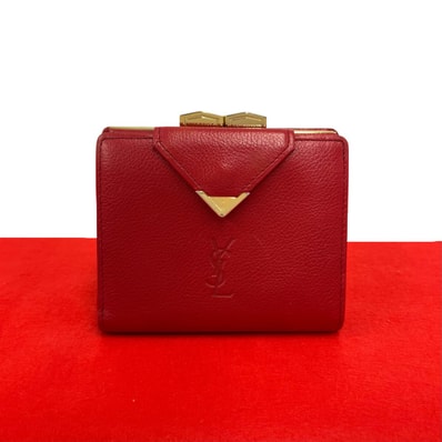 YVES SAINT LAURENT イヴ・サンローラン YSL ロゴ レザー 二つ折り財布 レッド
281-3