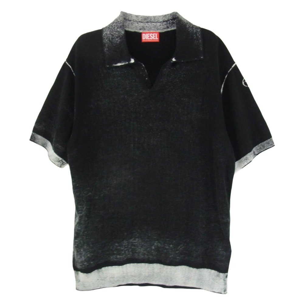 DIESEL ディーゼル ポロシャツ A18127 K-LORENZO-SS Reverse Print Short Sleeve Polo Jumper プリント 半袖 ポロシャツ ブラック系 L【美品】【中古】