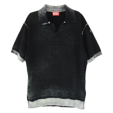 DIESEL ディーゼル ポロシャツ A18127 K-LORENZO-SS Reverse Print Short Sleeve Polo Jumper プリント 半袖 ポロシャツ ブラック系 L【美品】【中古】
