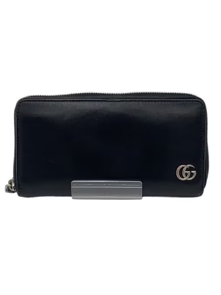 GUCCI GG Marmont Leather Zip Around Wallet "Black/Silver"