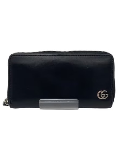GUCCI GG Marmont Leather Zip Around Wallet "Black/Silver"