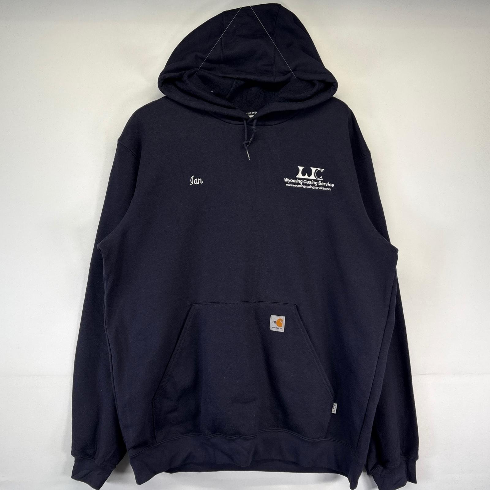 古着 美品 カーハート Carhartt パーカー 大きいサイズ 新品タグ トレーナー ワンポイントロゴ 企業刺繍 L  ネイビー メンズ