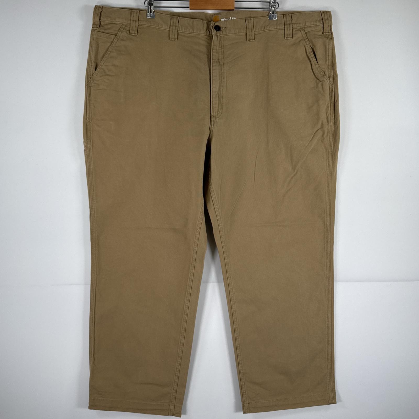 古着 カーハート Carhartt ダック ワークパンツ 作業着 ワンポイント ロゴ ストレート 大きいサイズ 特大 ビッグサイズ w50 L30  ベージュ メンズ