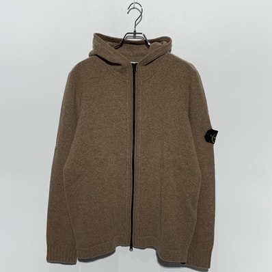 Stone Island 567A3 Lambswool Full Zipper Cardigan with Hood - 24FW "Walnut Brown"