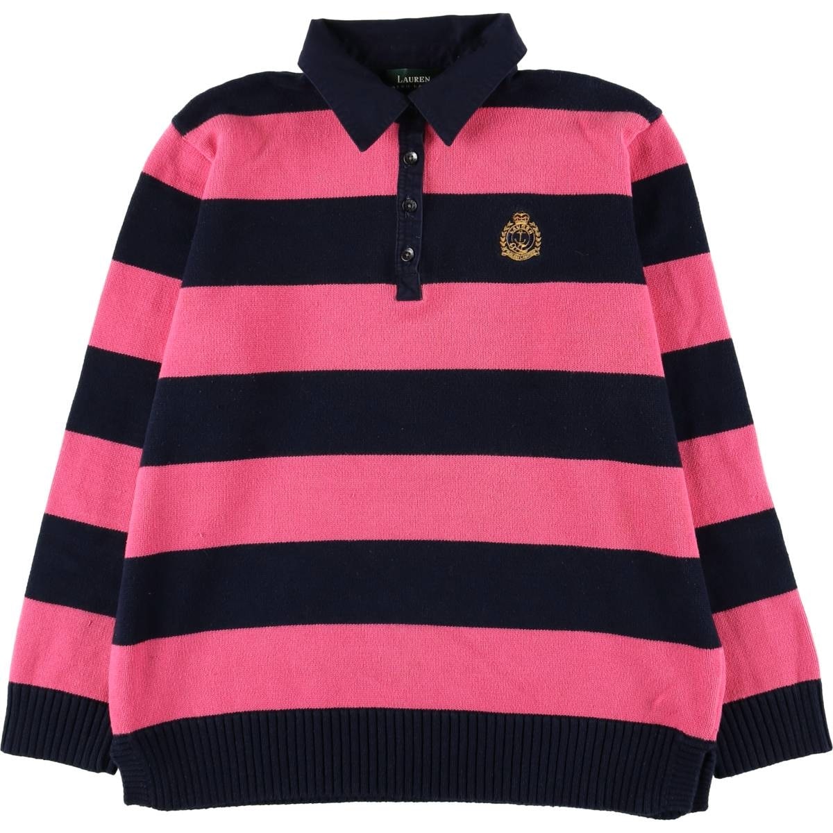古着 ラルフローレン Ralph Lauren LAUREN ローレン ボーダー柄 ポロニットセーター レディースL相当/eaa579671