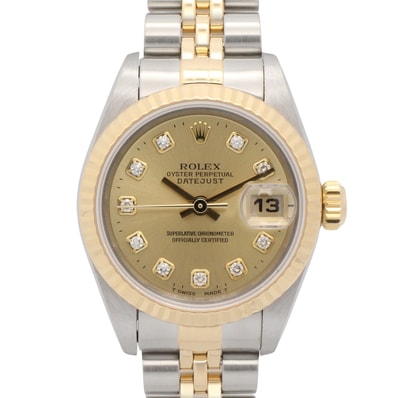 ロレックス ROLEX デイトジャスト 10Pダイヤ W番 腕時計 時計 K18(イエローゴールド) ステンレススチール ダイヤモンド レディース ゴールド系 シャンパン/新ダイヤ 69173G 【中古】