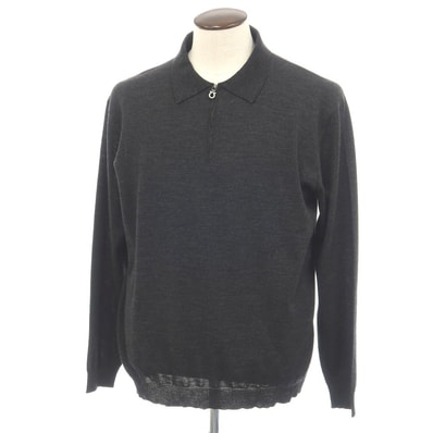 【中古】サルヴァトーレフェラガモ Salvatore Ferragamo ウール ハーフジップ 長袖 ポロニット チャコール【サイズXL】【メンズ】