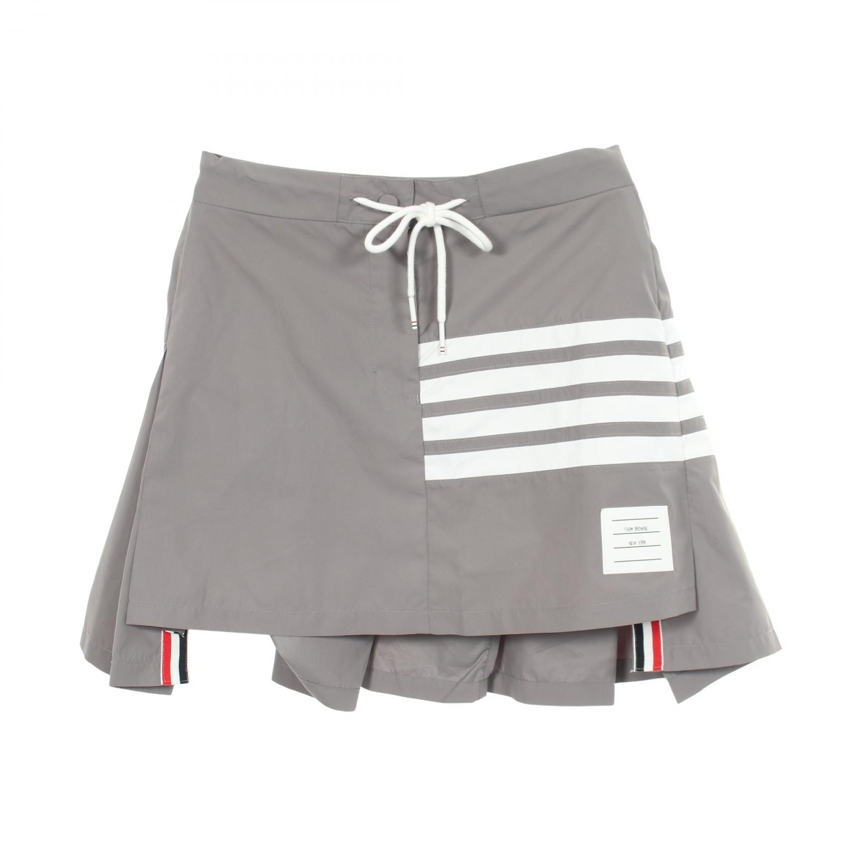 トムブラウン THOM BROWNE 4BAR プリーツ ミニ スカート 衣料品 ボトムス ポリエステル レディース グレー系 【中古】