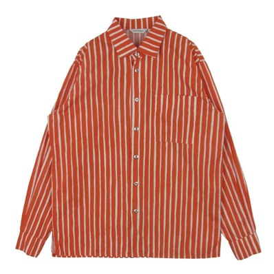 marimekko マリメッコ JOKAPOIKA ヨカポイカ 2017 ストライプ 長袖 シャツ オレンジ系 ホワイト系 朱色系 XS【中古】