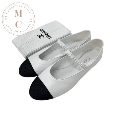 シャネル CHANEL フラットシューズ 靴 シューズ レザー ファブリック ホワイト ブラック 白 メリージェーン ココマーク バレエシューズ