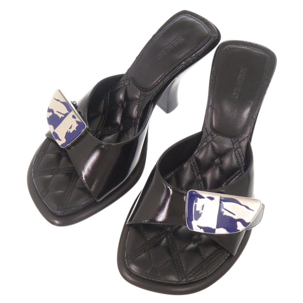 バーバリー    ロゴ金具 ミュール ヒール レザー  ブラック