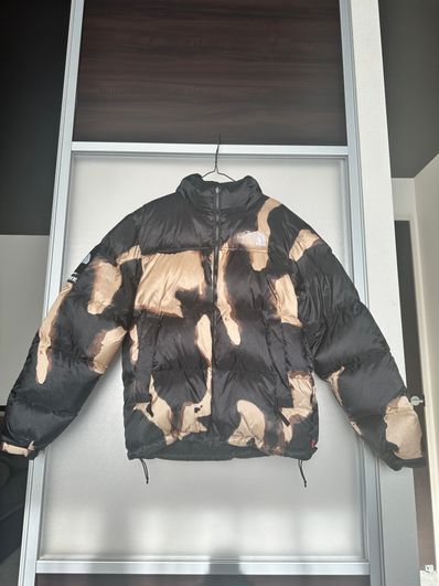 Supreme x The North Face Bleached Denim Print Nuptse Jacket "Black"