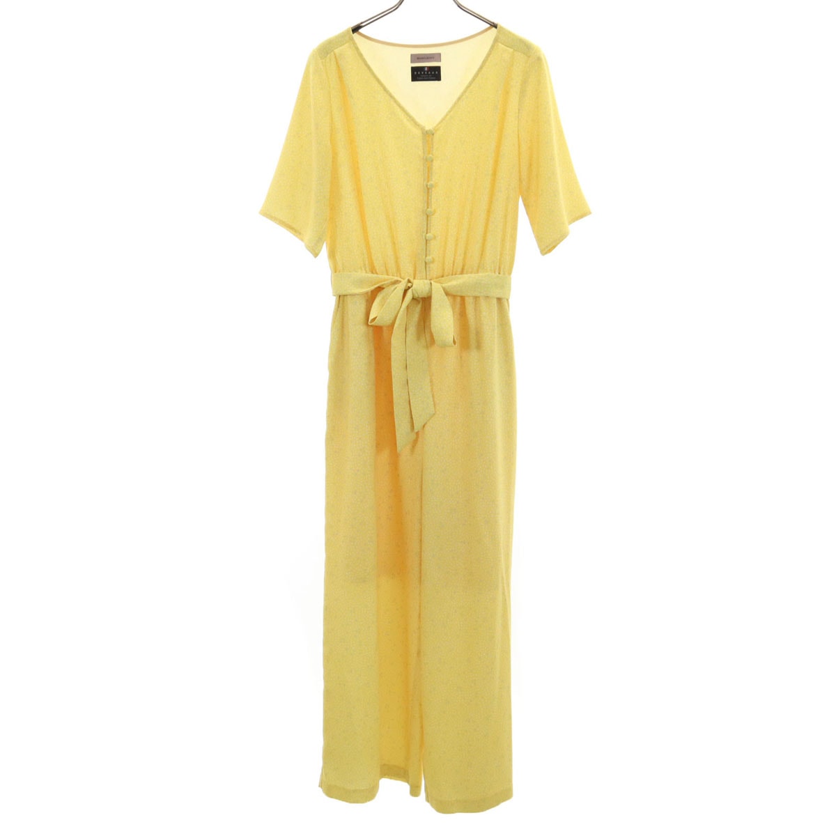 BEAMS LIGHTS ビームスライツ Vネック 総柄 半袖 オールインワン 38 イエロー