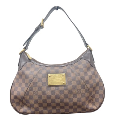LOUIS VUITTON 美品 ルイヴィトン テムズGM ダミエ エベヌ ショルダーバッグ N48181 PVC レザー MI4171 ブラウン ワンショルダー セミショルダー 肩掛け チェック ヴィトン LV ABランク 中古 鑑定済 ヴィトンバッグ