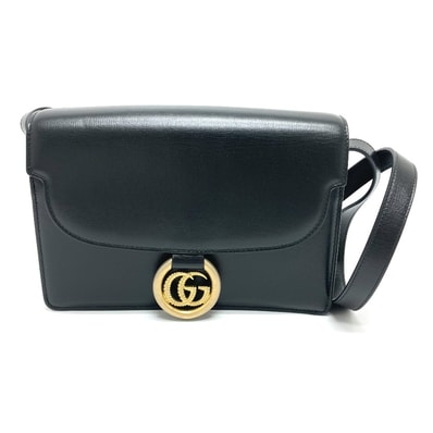 グッチ GUCCI フラップ 589474 GGマーモント カバン 肩掛け 斜め掛け バッグ ショルダーバッグ カーフレザー ブラック 美品