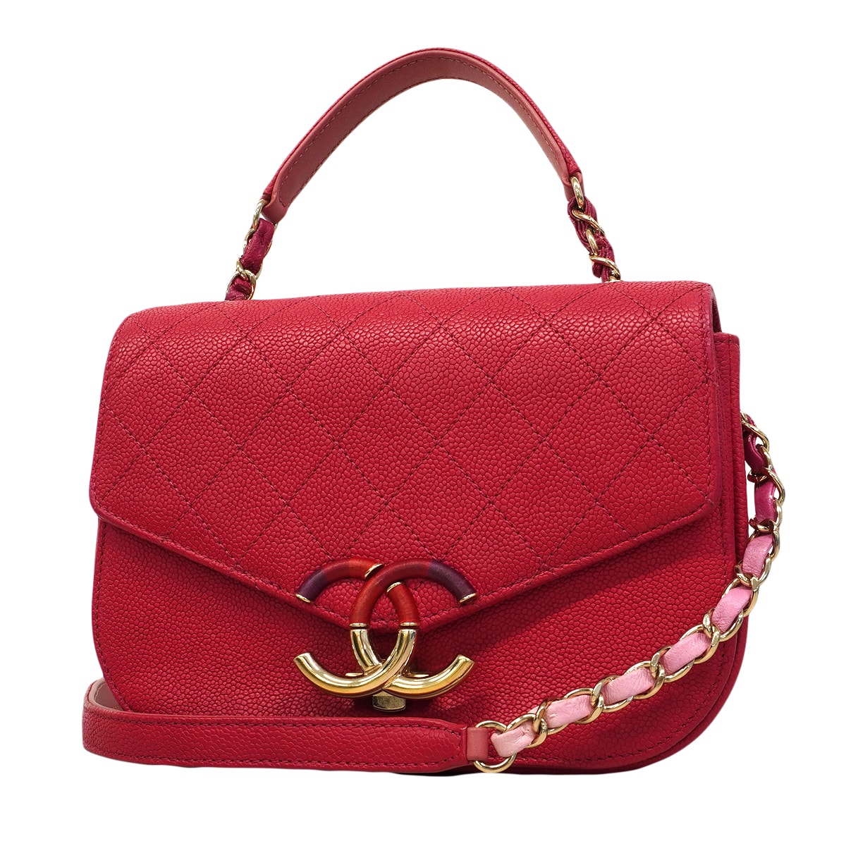 ★SALE【6ee6413】シャネル ハンドバッグ マトラッセ チェーンショルダー キャビアスキン ピンク ゴールド金具 2wayバッグ【中古】レディース
