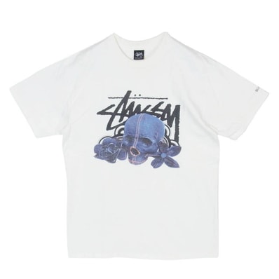 STUSSY ステューシー Levi's リーバイス 25周年記念 × Levis リーバイス スカル フラワー デニム ローズ プリント Tシャツ ホワイト系 M【中古】