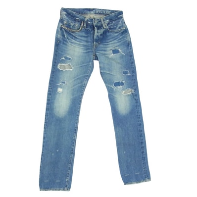 HYSTERIC GLAMOUR ヒステリックグラマー デニムパンツ 0243AP17 SP加工 小窓リメイク スタッズ ストレート デニムパンツ インディゴブルー系 29【中古】