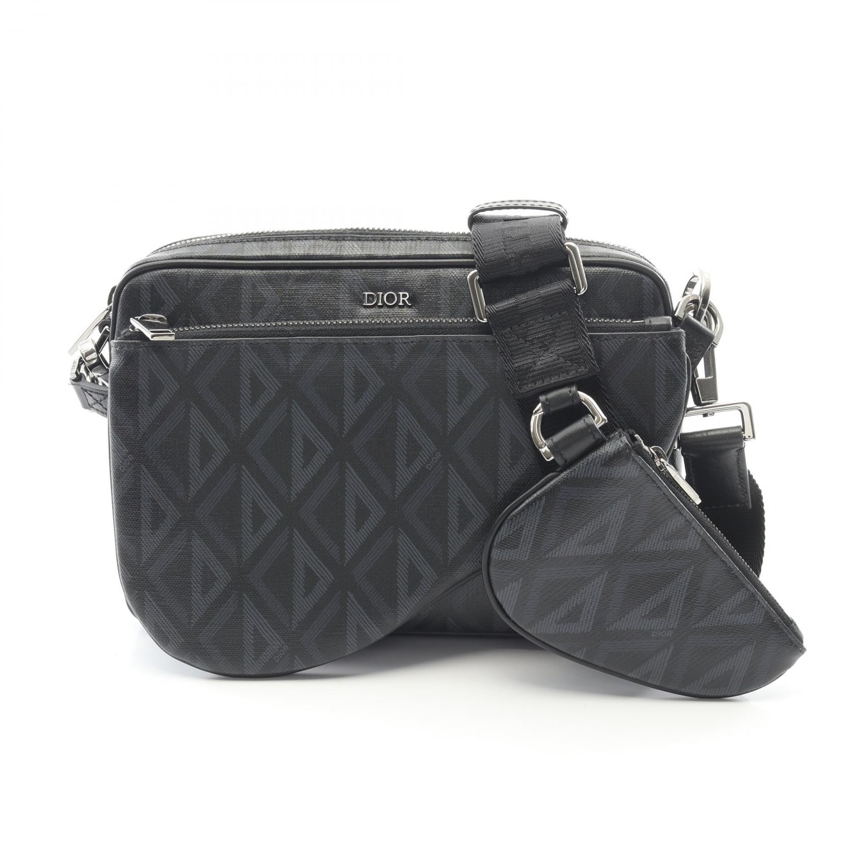 ディオール Dior CDダイヤモンド ショルダーバッグ バッグ PVCコーティングキャンバス レザー メンズ ブラック系 【中古】